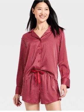 NWOT Auden Luxury Satin Notch Collar Pajama Set Sz L